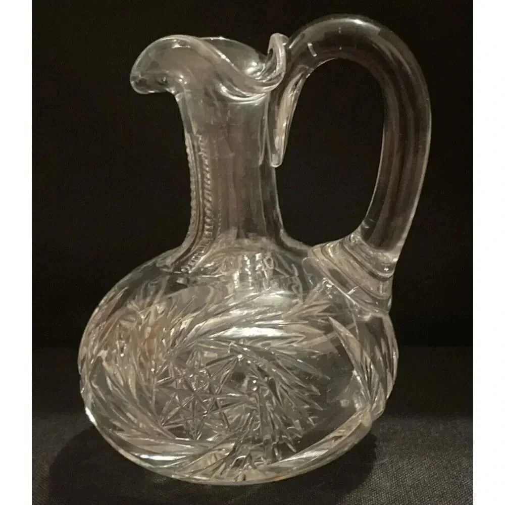 American‎ Brilliant Hand Cut Crystal Glass Oil Vinegar Cruet Bottle